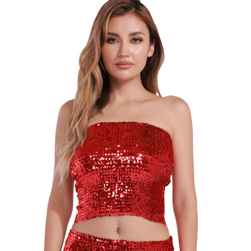 7408 Sparkling Sequins Tube Top Strapless Stretchy Tank Top Crop Top Sexy